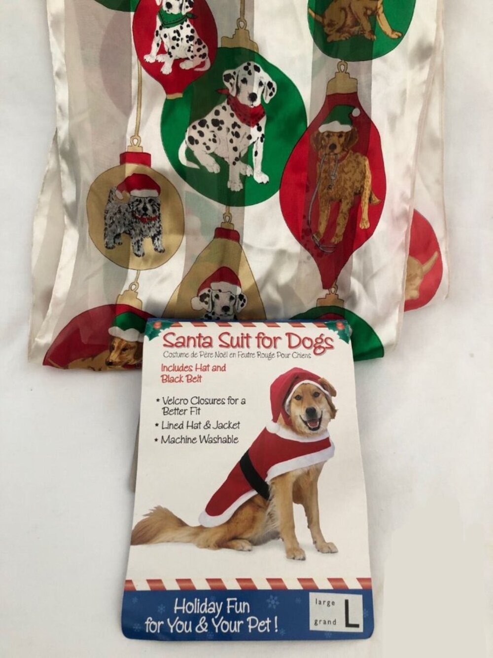 Dog Bundle: Santa Suit for Dogs with Dog Theme Adult  Christmas Scarf NWT
